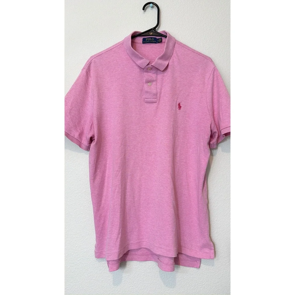 Polo Ralph Lauren Polo Shirt Mens Large Pink Good Heathered Short Sleeve‎ Logo